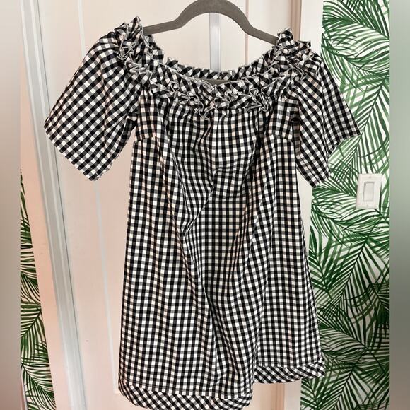 Vineyard Vines Women’s Black Gingham Off the Shoulder Mini Dress Small NWOT - Picture 3 of 10